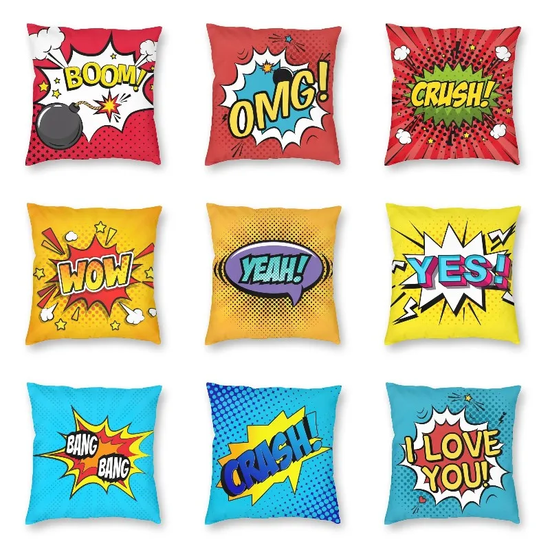 Wow Comic Book Bubble Throw Pillow Case Home Decorative Square Colorful Pop Art Cushion Cover 45x45cm Pillowcover for Sofa