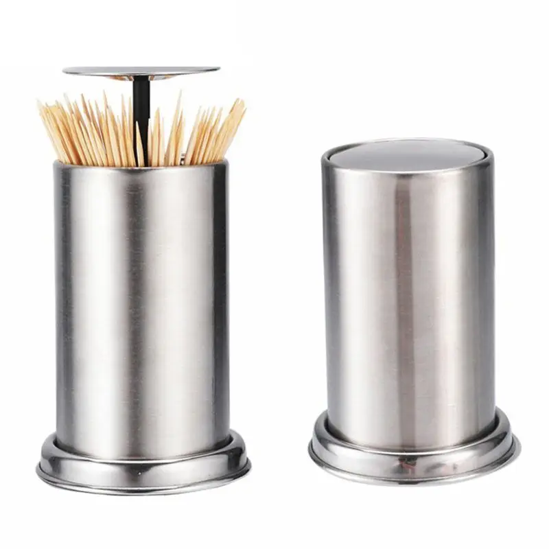 Stainless Steel Retractable Automatic Toothpick Dispenser Holder Push Style Container for Home Hotel Restaurant