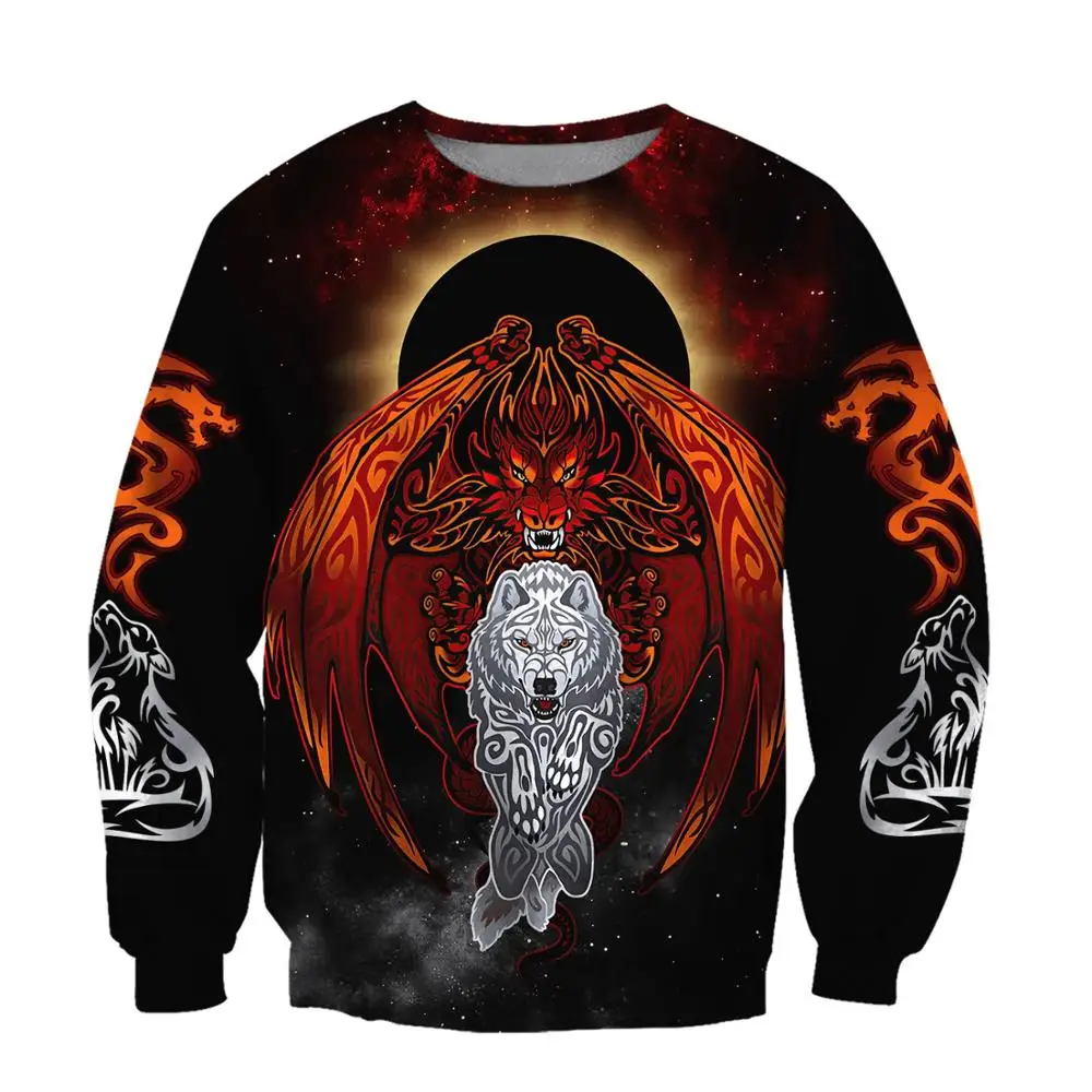 Brand Fashion Hoodies Dragon and wolf 3D All Over Printed Mens Hooded Sweatshirt Unisex Zip Pullover Casual Jacket DW0212