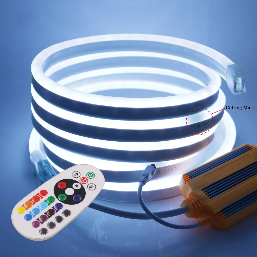 IP67 Waterproof Neon Led Light Strip 220V RGB Neon Lamp 1500W 750W 24KEY Remote Kit With EU Power Plug Outdoor Decor Rope Lights