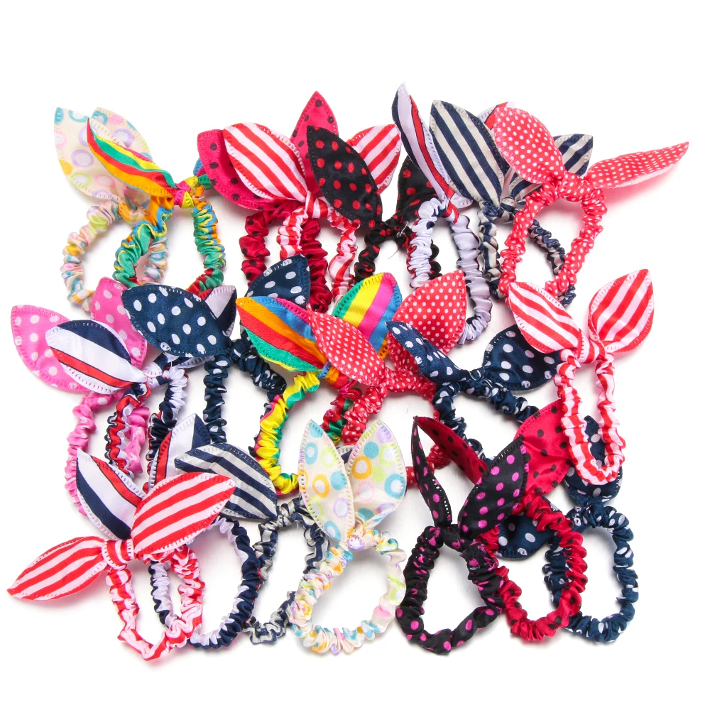 10Pcs Random Kids Ponytail Holder Hair Accessories Bow Rabbit Ears Headbands Girl Cute Hair Bands Hair Tie Rope Accessories