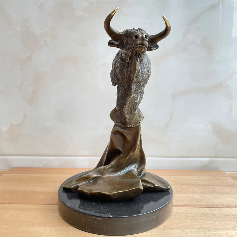 Pure Bronze Bull Head Statue on Marble Base Bronze Bull Bust Sculpture Vintage Bull Ox Head Bust Statue Western Art Decoration