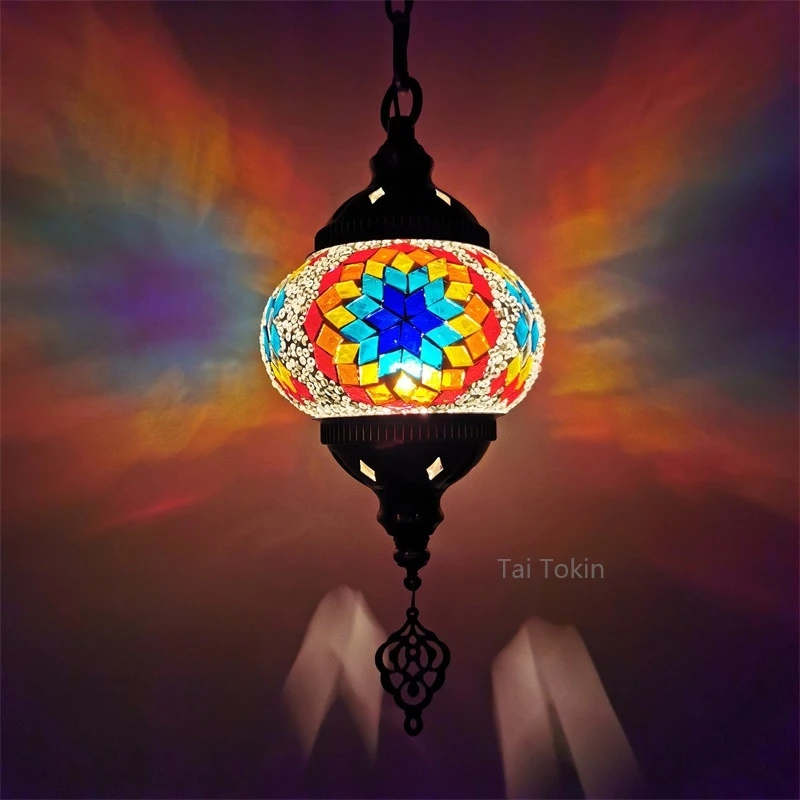 Newest Mediterranean Style Art Deco Turkish Mosaic Pendant Lamp Handcrafted Mosaic Glass Romantic Pendant Light image 5