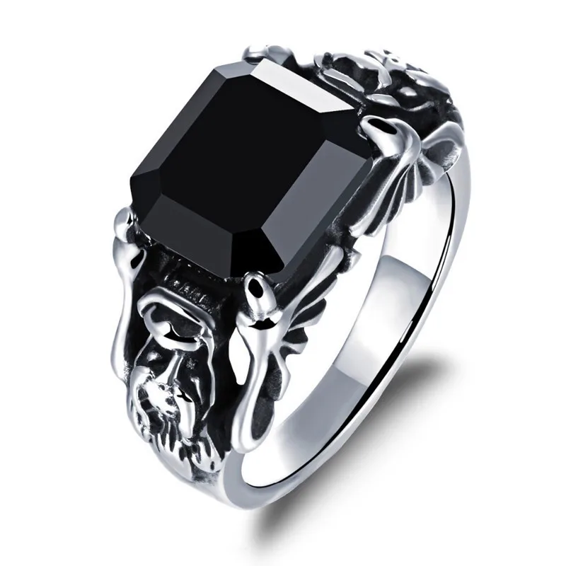 

Unique Punk Dragon Head Rings For Men Stainless Steel Black Stone Cubic Zirconia Wedding Party Rings Men Jewelry R149G
