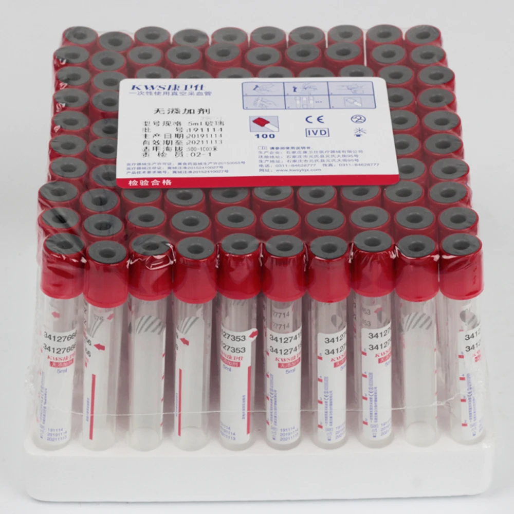 100Pcs / Lot  5ml 10ml Disposable Vacuum Negative Pressure Blood Sample Collection Tube Red Hat Coagulant Serum Tube