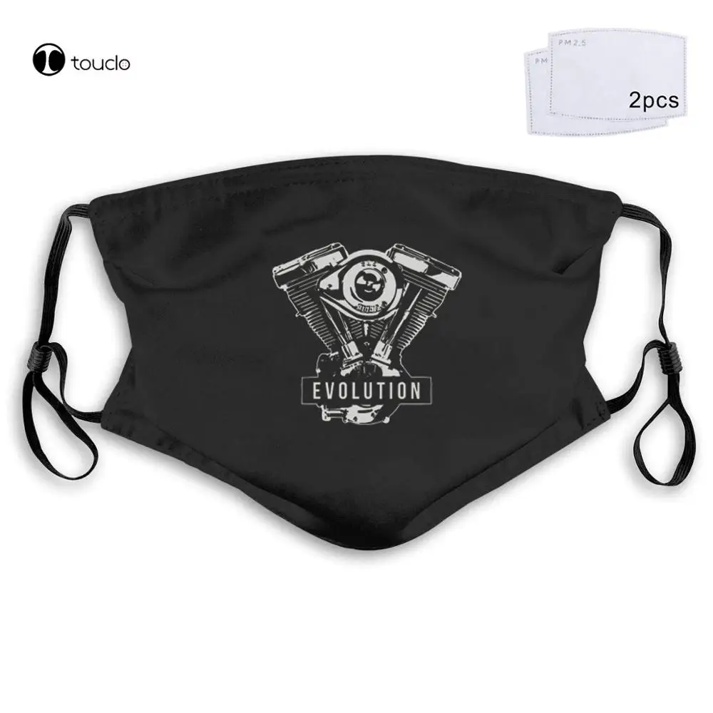 V Twin Biker Evolution Engine Motorbike  Fashion Streetwear Face Mask Filter Pocket Cloth Reusable Washable