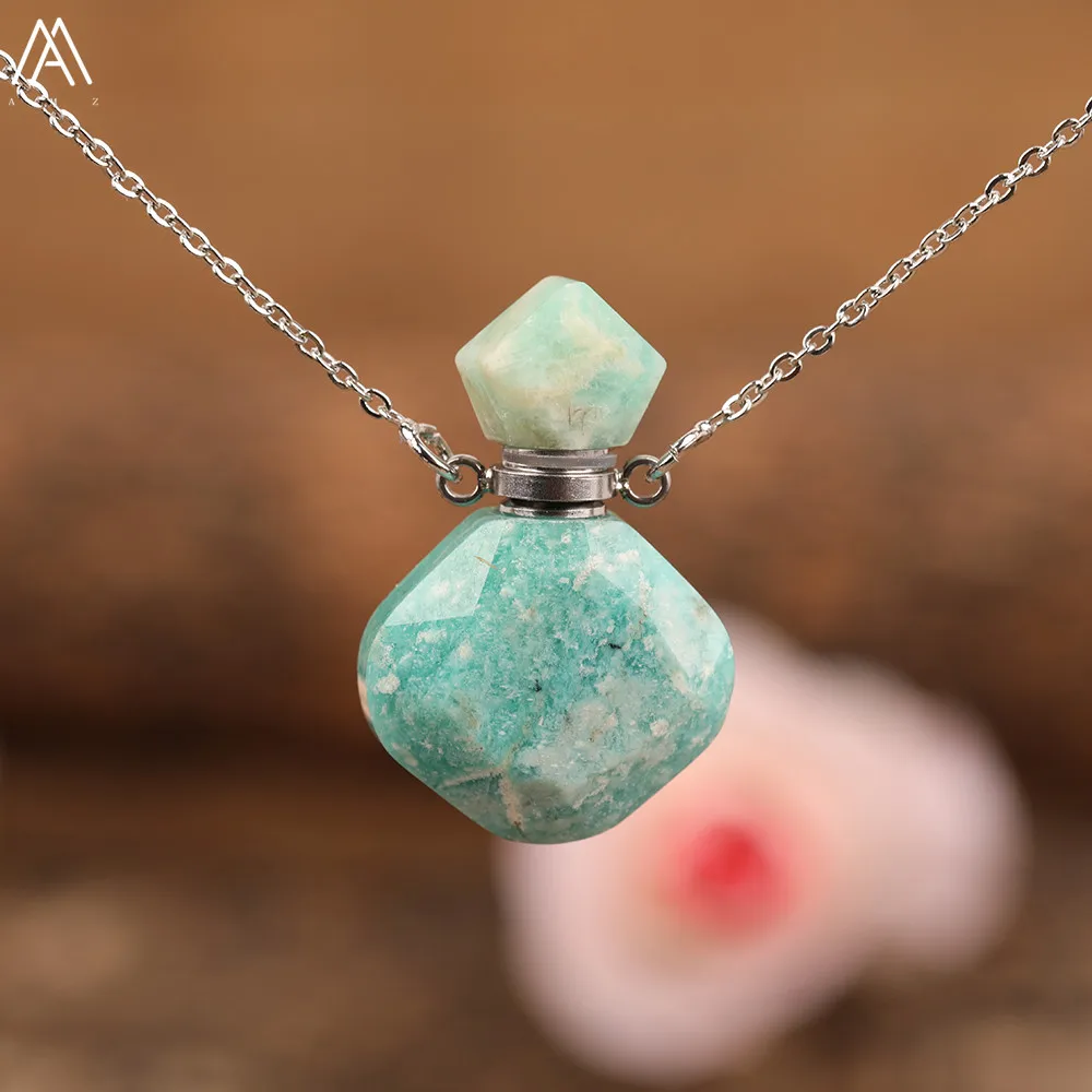 Elegante Frauen Tiny Flash Labradorit Stein Diffusor Flasche Anhänger Halskette Vergoldet Ätherisches Öl Fläschchen Schmuck Geschenk Dropship – Detail 5