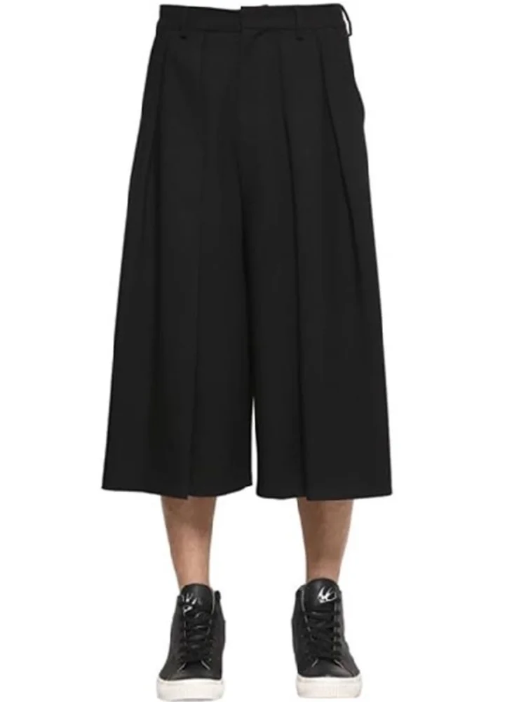 Herren Culottes Casual Hosen Breite Bein Hosen Frühling Und Herbst Neue Schwarz Sieben Punkte EIN Design Mode Lose Große größe Culottes