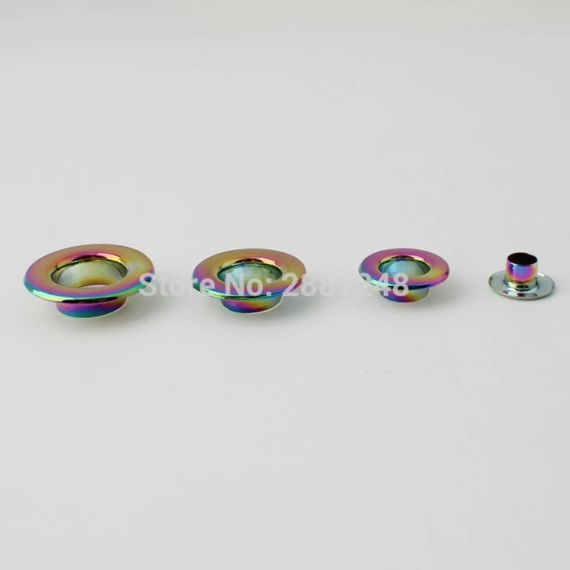 10-30-100pcs 6 Size 4.5-5-8-10-12-13.5mm Koper Regenboog Geduwd Grommet Zakken Metalen Fitting Hardware Ingedrukt Ronde Oogjes