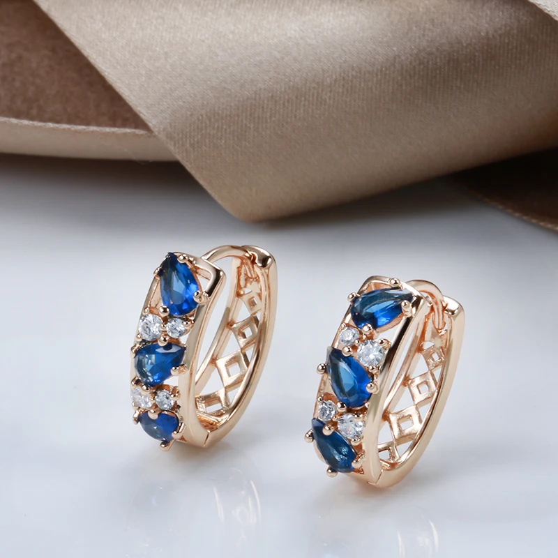 Kinel Luxury Drop Blue Natural Zircon Earrings For Women Fashion 585 Rose Gold Color Earring Fine Daily Jewelry Christmas Gifts