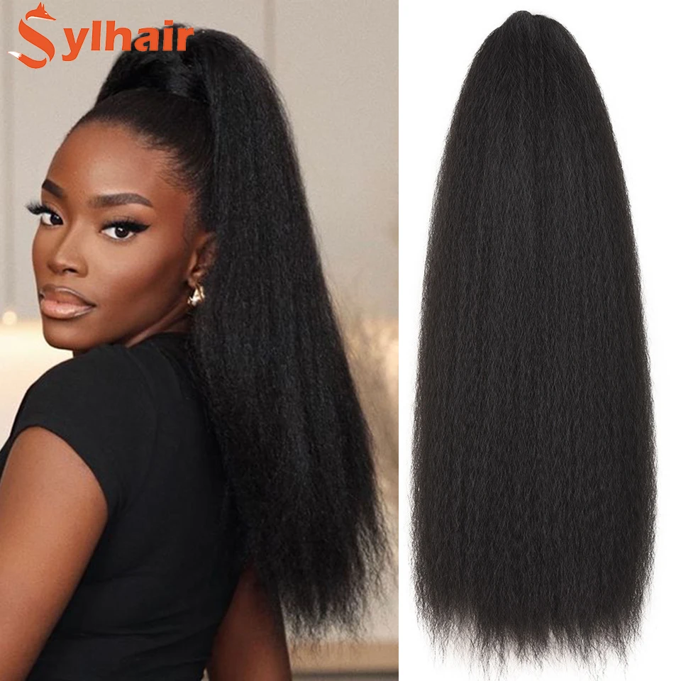 Długie Afro Puff włosy w koński ogon perwersyjne naturalne włosy syntetyczne perwersyjne proste sznurkiem kucyki z klipsem gumką Sylhair