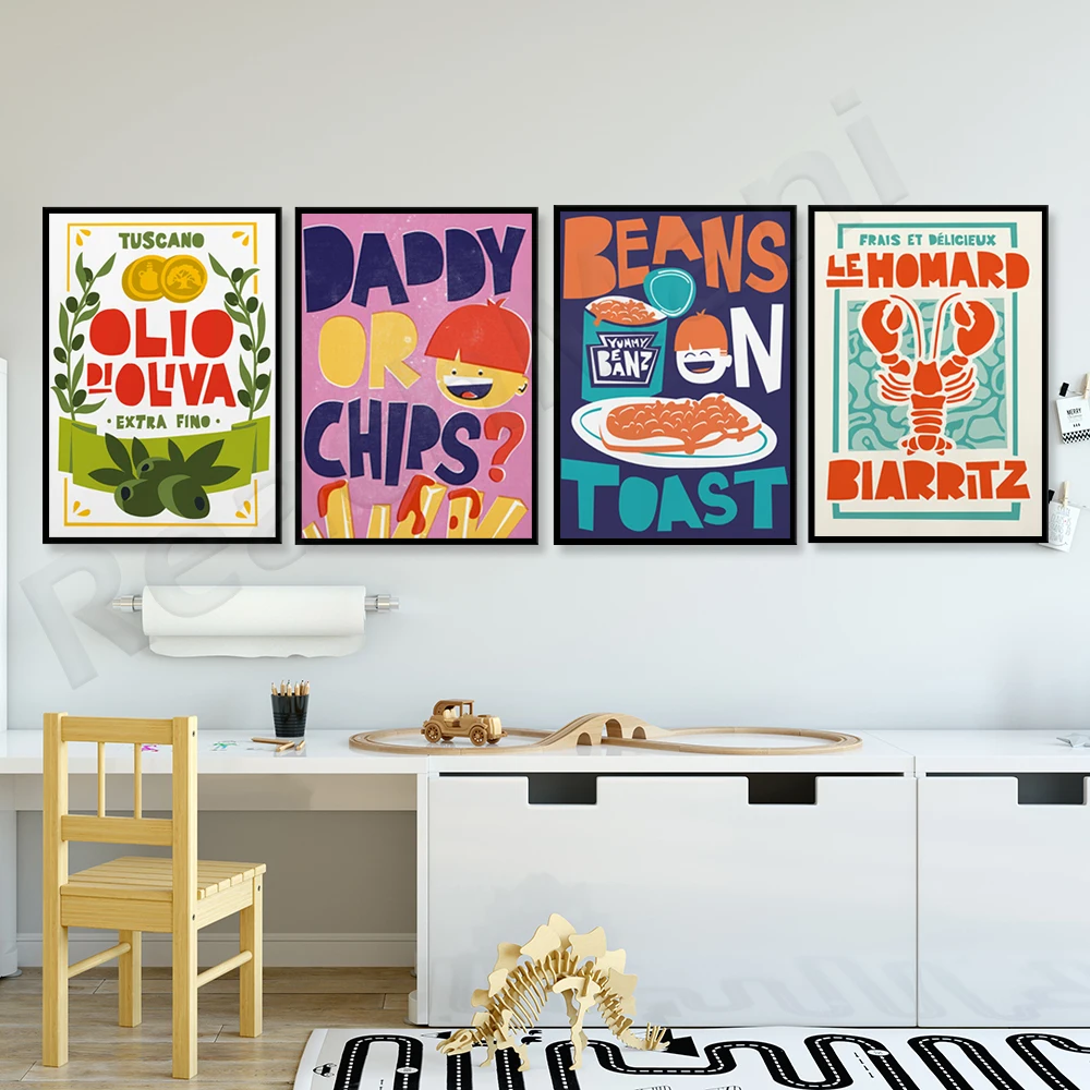 Kitchen Poster, Gin Cocktail, Lobster, Beans on Toast, Italian Olive Oil, Father's Day | Humor Wall Art | Dad or Chips Poster