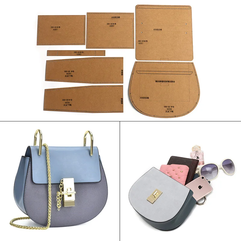 1Set DIY Kraft Paper Template New Fashion Upscale Women\'s Shoulder Bag Piggy Bag Leather Craft Pattern DIY Stencil Sewing Patter