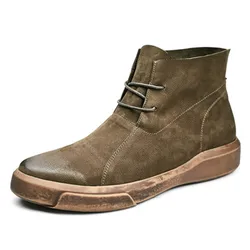 High band  genunine leather Men's Fashion Winter Velvet  British fashional excellent quality Boots