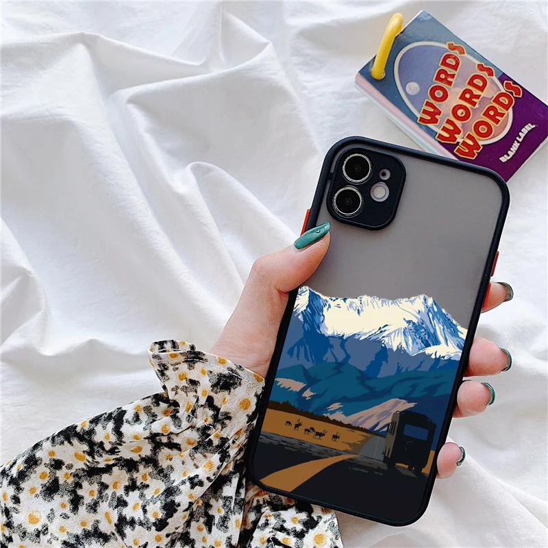 Aesthetic Art Hand Painted Pattern Mountain Scenery Phone Case for iphone 11 12 13 14 15 Pro Max 15 14 7 8 Plus SE X XR XS Cover