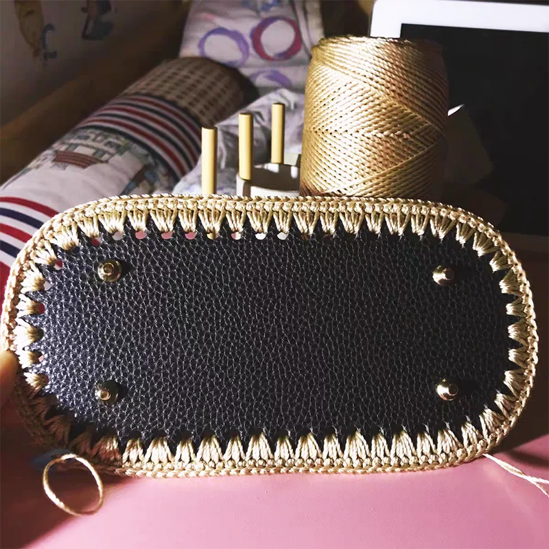 Handmade New Bottom for Knitted Bag Leather Women Handbag Accessories Bottom With Holes Wear-Resistant DIY Crochet Bag Bottom