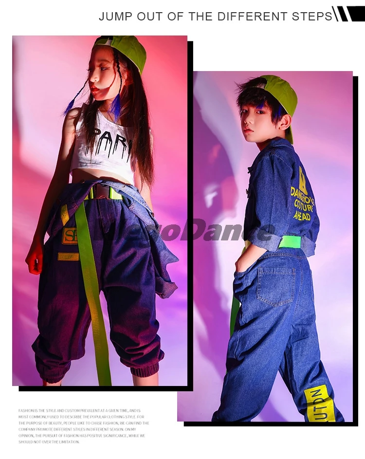 แฟชั่น Jean Jumpsuit แขนยาวแสดงเอว Overalls กางเกงสบายๆหลวม Jazz เครื่องแต่งกาย