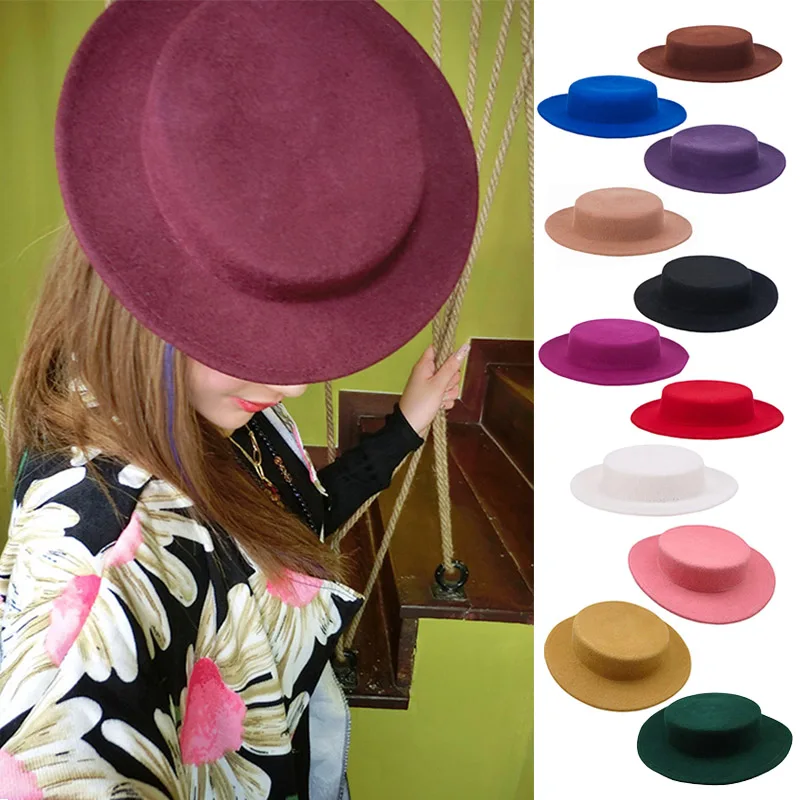 Women Flat Wool Felt Hat Tilt Fascinators Wool Dress Fedoras  Boater Hat Millinery Hat Base for Wedding Party Headwear Free Size