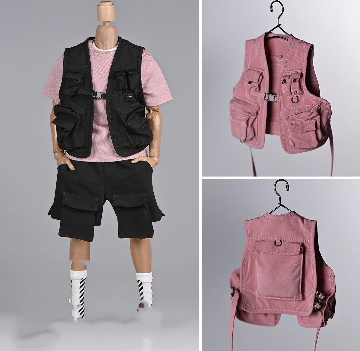 Collection 1/6 Soldier Multi-pocket Functional Workwear Vest Shorts Street Hip Hop Model for 12