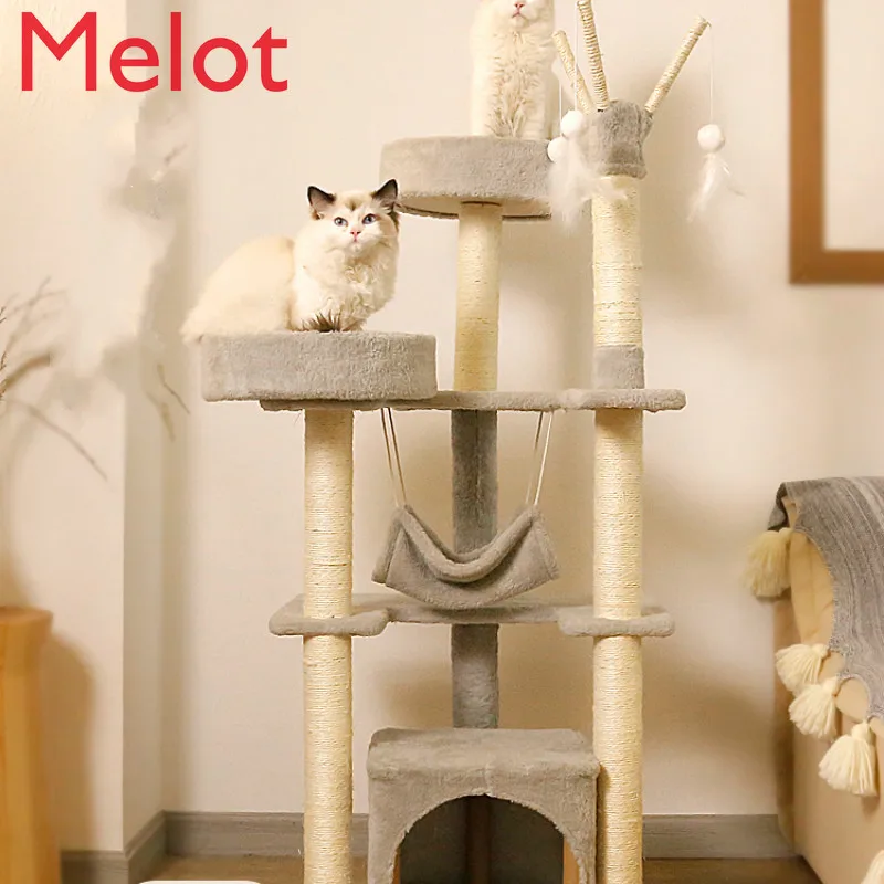 

High-End Luxury Cat Nest Integrated Tongtianzhu Cat Tree Large Solid Wood Cat Supplies Cat Toy Cat Accessories Pet