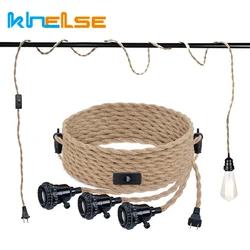 Vintage Hemp Rope LED Pendant Light Retro E27 Industrial EU/US Plug Droplight Holder Dining Room Cafe Kitchen Home Decor Lamps