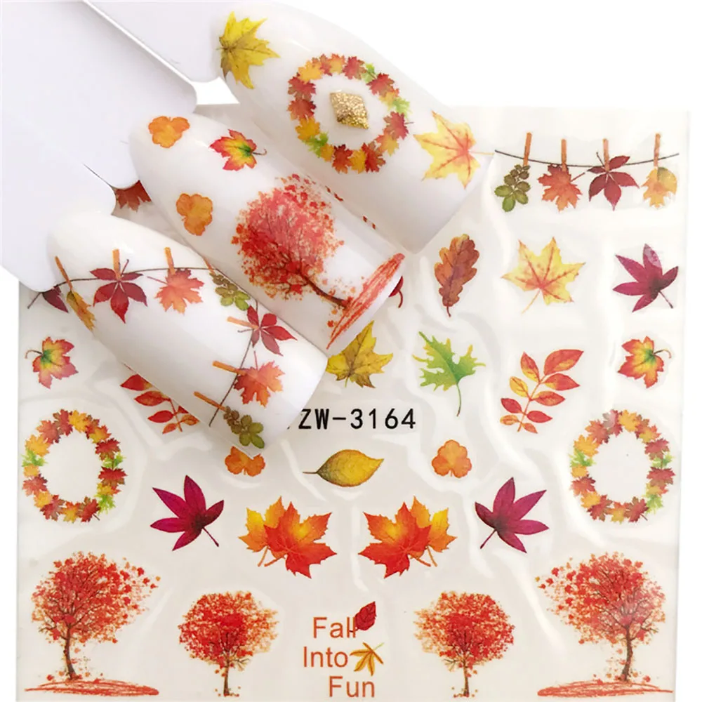 Maple Leaf Nail Stickers Flower Nail Decal Flower Colorful Water Transfer Nail Sticker Watermark Nails Manicure Designer