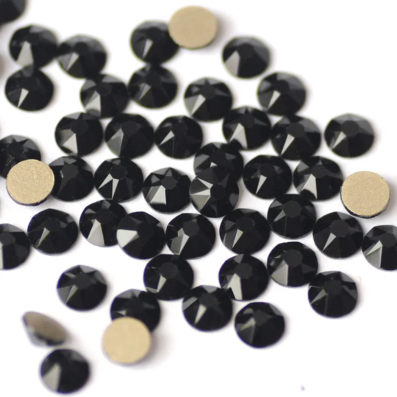 YANRUO 2088NoHF All Sizes Jet Flatback Glass Stones Non Hotfix Strass Crystal DIY Black Rhinestones For Nail Art Decorations