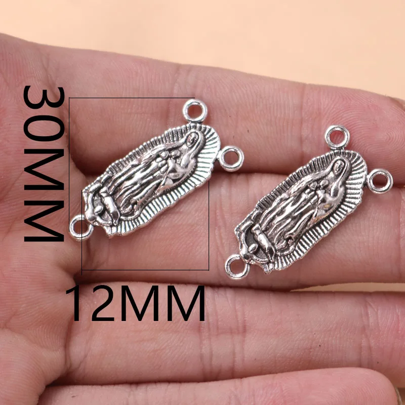 10pcs Antique Silver Plated Christian Virgin Mary Metal Porous Connector DIY Charm Rosary Necklace Handicraft Making A2268