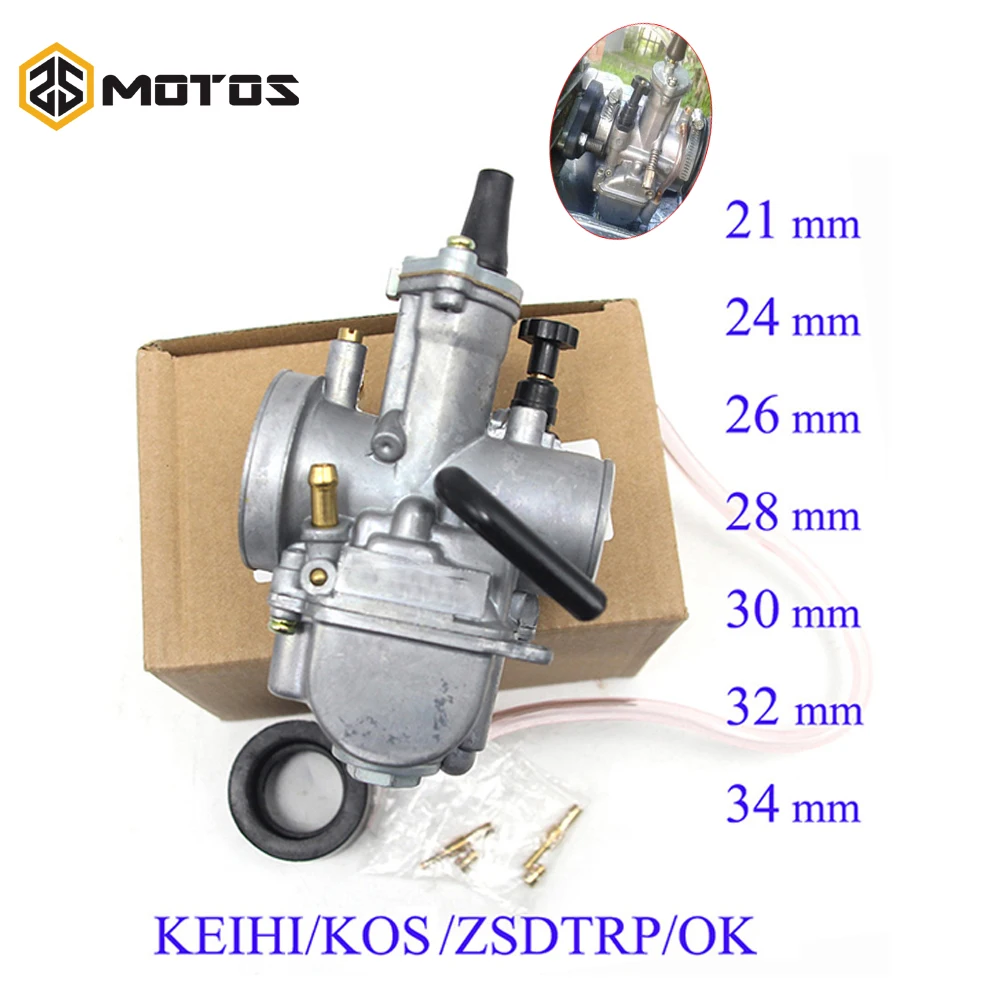 ZS MOTOS Universal 2T 4T For Keihi Koso Oko Pwk Carburetor 21 24 26 28 30 32 34 mm With Power Jet Fit On Racing Motor