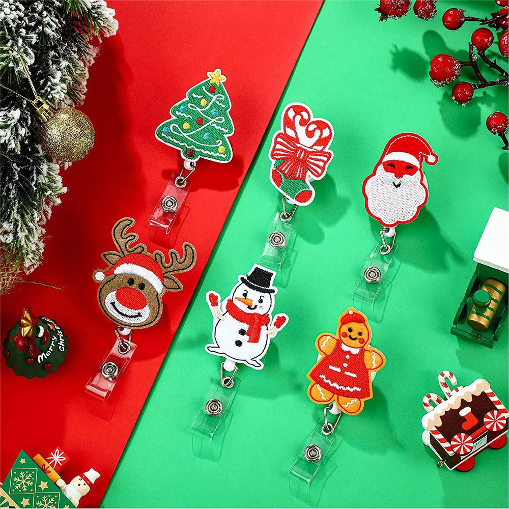 Christmas Acrylic Glitter Nurse Badge Reel Clip Holder Retractable Telescopic Buckle ID Card Holder Xmas Teacher Decoration Gift