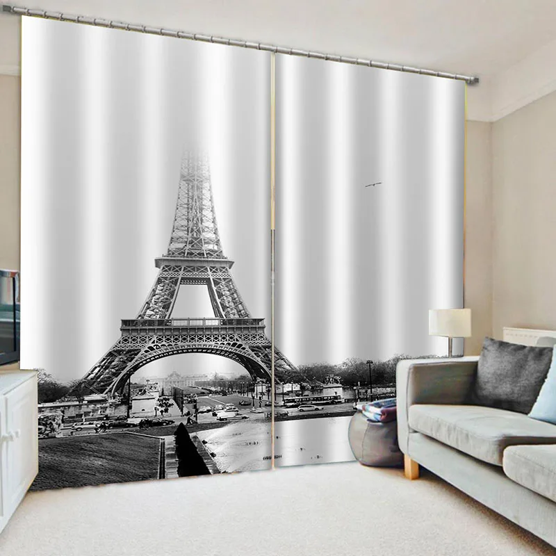 Grey Curtains Romantic France Paris Tower Tower Scene Bedroom Living for Adult Kids Dining Room Curtains Window Drapes