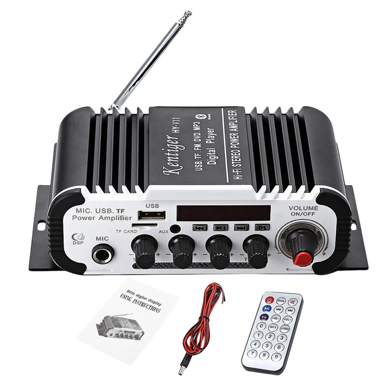 Kentiger Hy - V11 Bluetooth Amplifier 2-Channel Super Bass Audio Amplifier With Remote Controller Tf Usb Fm 85Db Mp3 Fm Radio