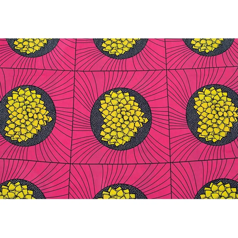 2019 New African Fabric Pure Cotton Pink And Yellow Print Fabric For Women Dress High Quality Guarantee Real Wax