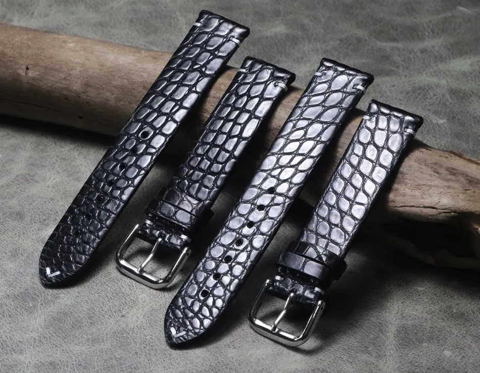 

New Design Handmade Soft Thin Strap 16mm 18mm 19mm 20mm 21mm 22mm American Crocodile Leather Watchband For Seiko Fossil Watch