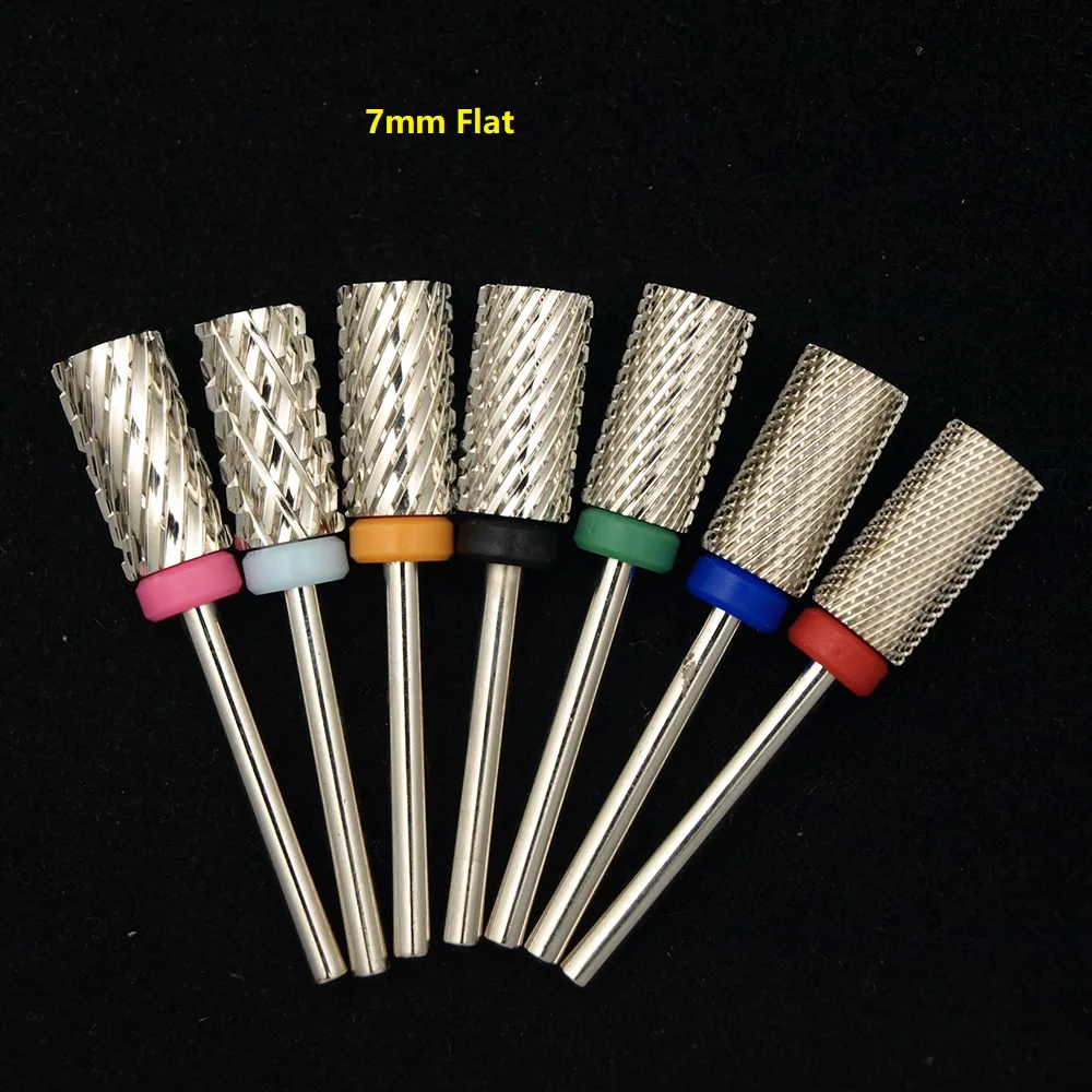 New Silver Quality 6.6mm Big Round Flat Top barrel Original Tungsten steel Carbide Manicure Nail drill bit File Accessories