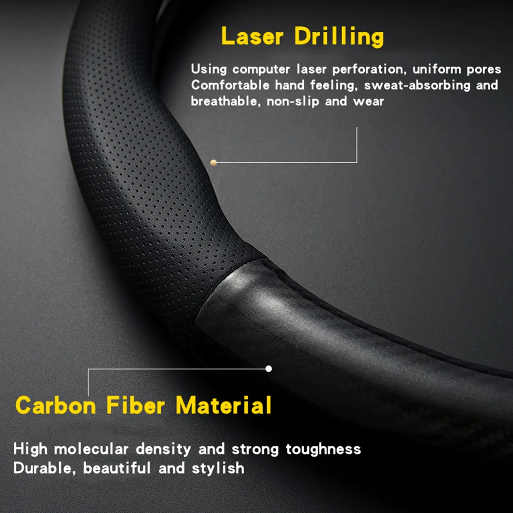 Carbon Fiber Leather Car Accessories Steering Wheel Cover For Volkswagen BMW Seat Opel Peugeot Hyundai Ford Mazda Toyota Honda