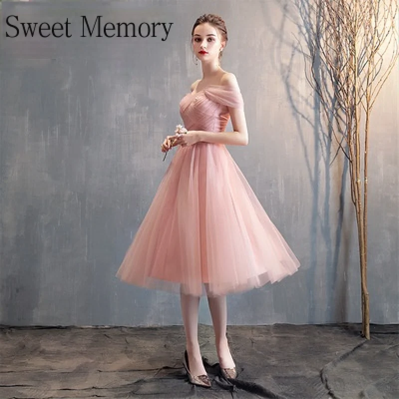 A095 Custom Made Formal Gown 2021 Summer Tulle Pink Bridesmaid Dress Sweet Memory Woman Vestidos Wedding Guest Prom Dresses