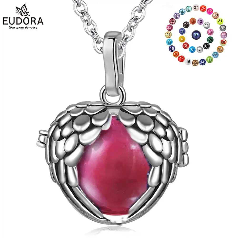 EUDORA 18mm angel wing Cage Harmony Ball Musical Pendant Angel Caller Women Necklace For Baby Pregnancy Jewelry Gift Idea H223