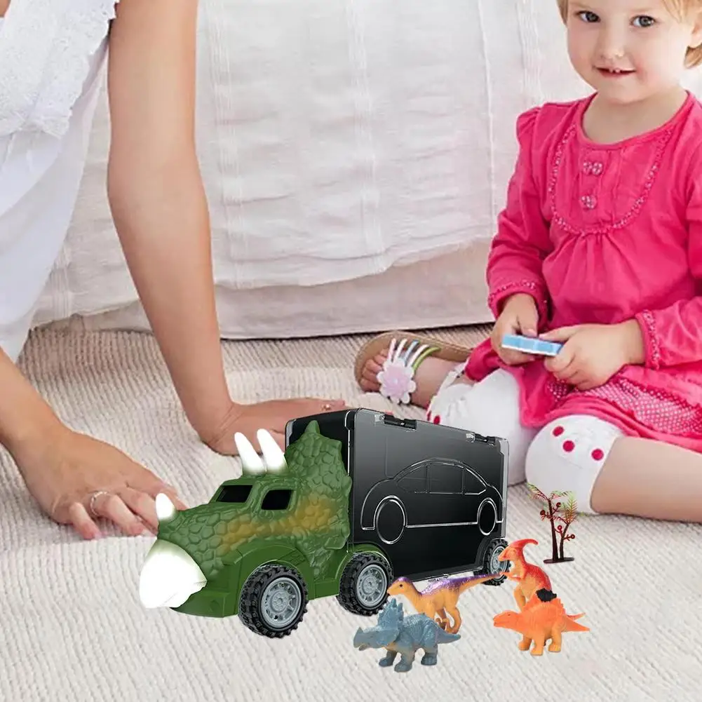 Dinosaur Transport Truck Carrier - Large Dino Transport Car Playset  with 4 Small Dinosaur Figures and A Tree  Gift for Kids