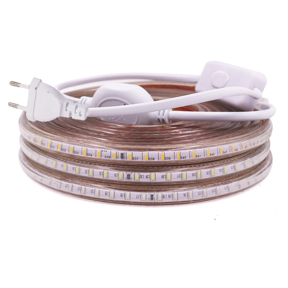 AC 220V LED Strip IP67 Waterproof Outdoor Lighting SMD 3014 120LEDs/m Flexible Ribbon Tape LED Light with EU Switch Plug