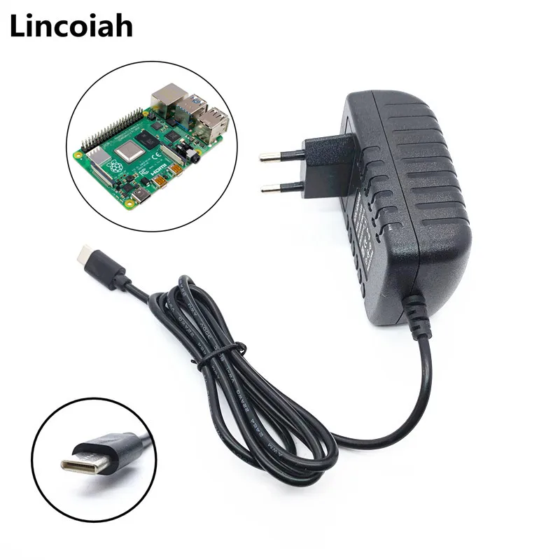 Lincoiah Power Supply Charger AC/DC Adapter 5V 3A PSU USB Type C  5 V Volt 3000mA for Raspberry Pi 4 Model B 1GB 2GB 4GB Kit