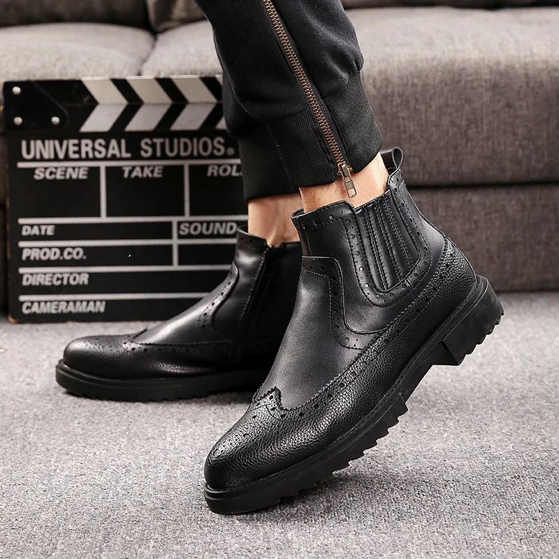 

men luxury fashion chelsea boots cow leather platform shoes vintage brogue boot bullock ankle botas zapatos de hombre chaussure