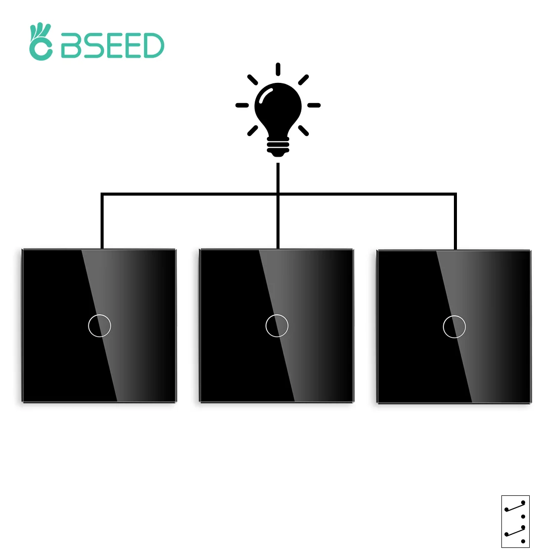 Bseed EU-Standard 1/2-Gang 2/3-Wege Touch-Lichtschalter Schwarz Weiß mit Kristallglas-Panel Wandschalter für Treppenbeleuchtung
