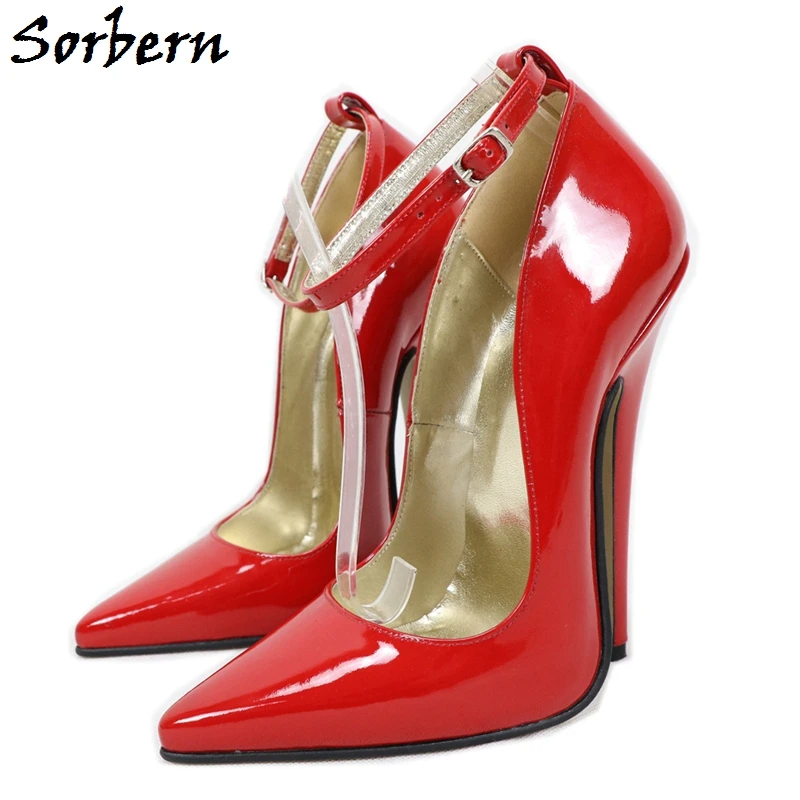 

Sorbern Ankle Strap Pump Shoes Ladies Spike High Heels Pointed Toe Women Pump Genuine Leather Office Shoes Women New 16cm Heel