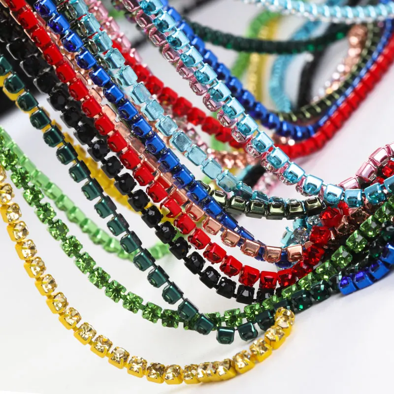 Blue Color Rhinestone Chains Shiny Flatback Cup Chains Crystal Strass Sets SS6 SS8 DIY Crafts Accessories For Jewelry Making