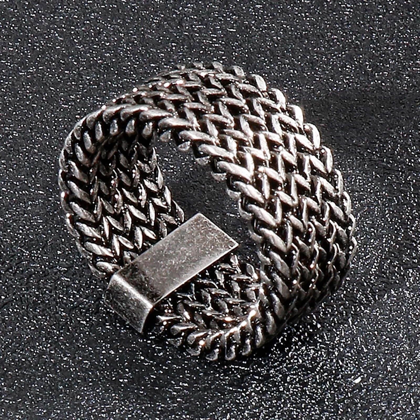 Fongten Men Ring Stainless Steel Mesh Chain Charm Rings For Men Hip Hop Finger Multiple Color Jewelry