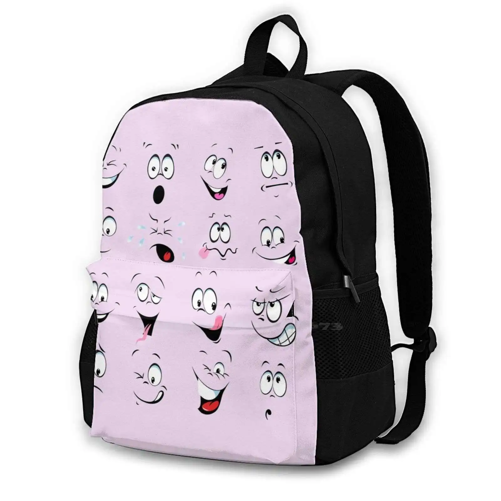 All Faces Visages 3d Print Design Backpack Casual Bag All Faces Visages Eyes Laughter Laugh Mockery New Nice Cool Kids Men