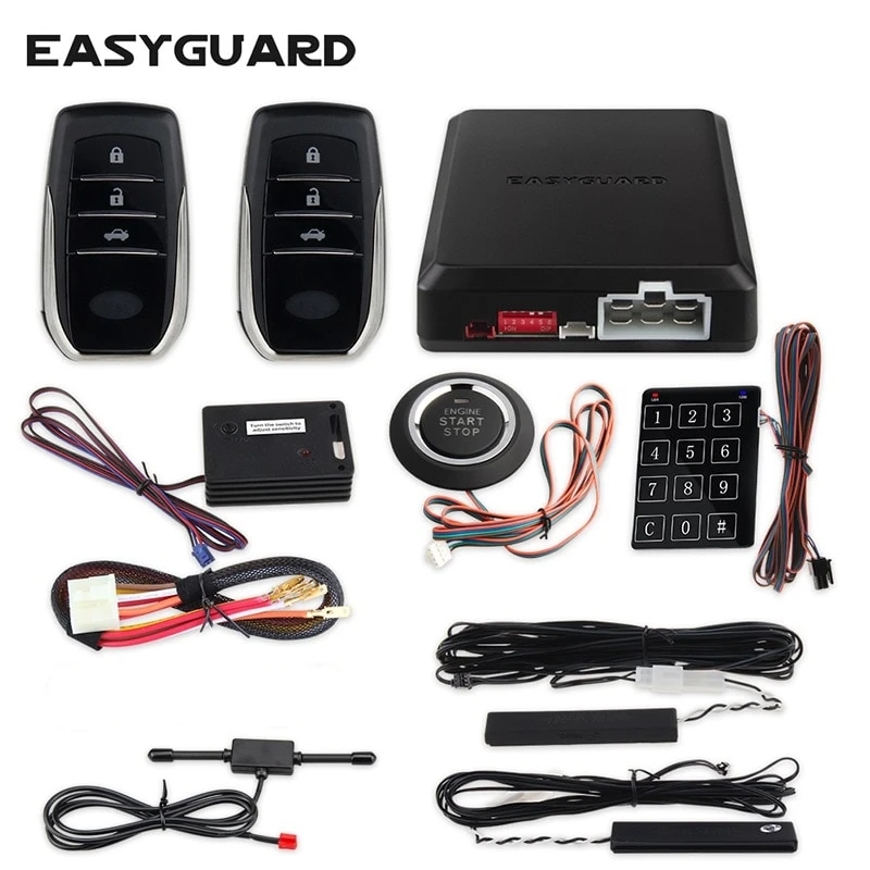 EASYGUARD Pke Start Stop Keyless Entry System Remote Start Kit with Shock Sensor Central Lock System Engine Start Button