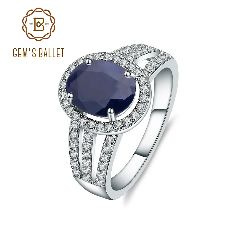 Ring Gem\'s Ballet Natural Oval Blue Sapphire Rings Solid 585 14K 10K 18K Gold 925 Silver Gemstone Cocktail Ring For Women