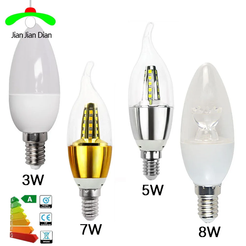 6pcs E14 E27 E12 B15 B22 LED Candle Bulbs 8W 5W 7W 3W AC110-240V Dimmable Edison Screw Chandelier Lamp Cold White Warm White